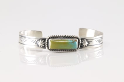 Native America Navajo Sterling Silver Kingman Turquoise Bracelet Cuff By Rick Enriquez.