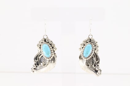 Native America Navajo Sterling Silver Turquoise Dangling Earring's By Annette Martinez.