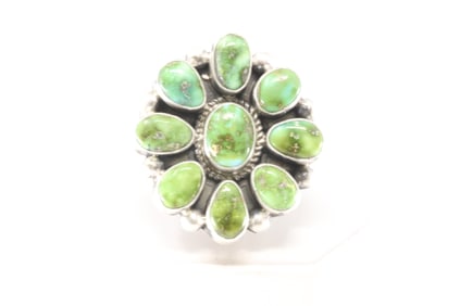 Native America Navajo Sterling Silver Sonora Gold Turquoise Ring By S.H.