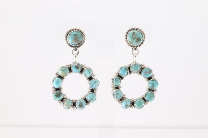 Native America Navajo Sterling Silver Kingman Turquoise Post / Dangling Earring's By Maxine Ramirez.