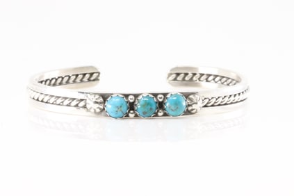 Native America Navajo Sterling Silver Turquoise Bracelet Cuff By R.King.