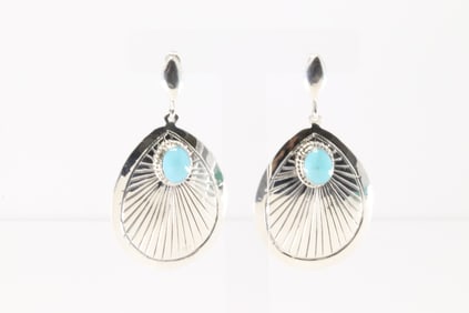 Native America Navajo Sterling Silver Turquoise Post / Dangling Earring's  By Sheena Jack.