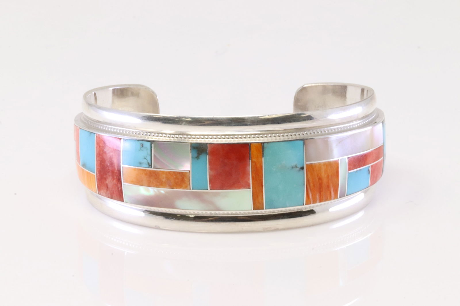 Native America Zuni Sterling Silver Multi-Color Stone Inlay Bracelet By R.G.B. (1 of 4)