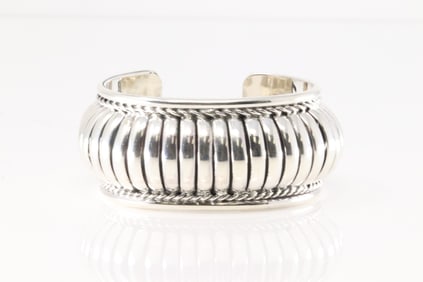 Native America Navajo Sterling Silver Solid Bracelet Cuff By Manuel Johnson.
