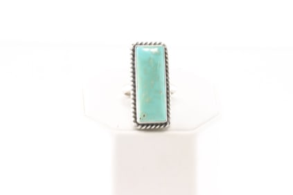 Native America Navajo Sterling Silver Kingman Turquoise Ring By A.L.