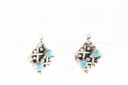Native America Navajo Sterling Silver Turquoise Cross Dangling Earring's By Harold Becenti.