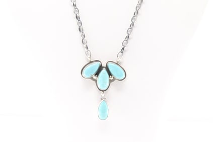 Native America Navajo Sterling Silver Kingman Turquoise Necklace By Donovan Skeets.