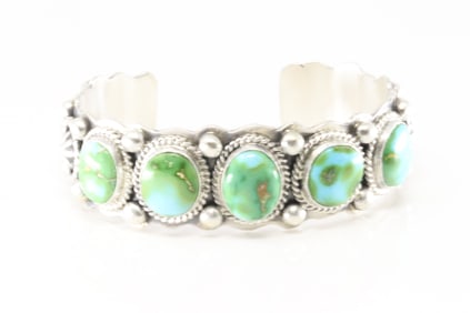 Native America Navajo Sterling Silver Sonora Gold Turquoise Bracelet Cuff By R.B.