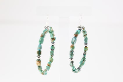 Native America Navajo Sterling Silver Turquoise & Beaded Dangling Earring's.