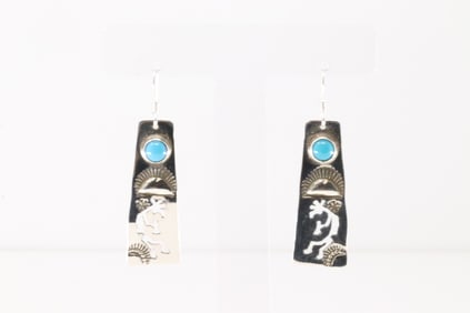 Native America Navajo Sterling Silver Turquoise Dangling Earring's By Jeff James Jr.