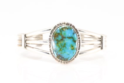 Native America Navajo Sterling Silver Turquoise Bracelet Cuff By S.E.