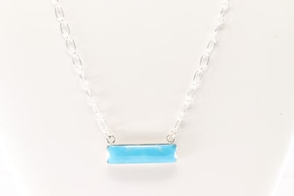 Native America Navajo Sterling Silver Turquoise Necklace By Arlene Lewis.