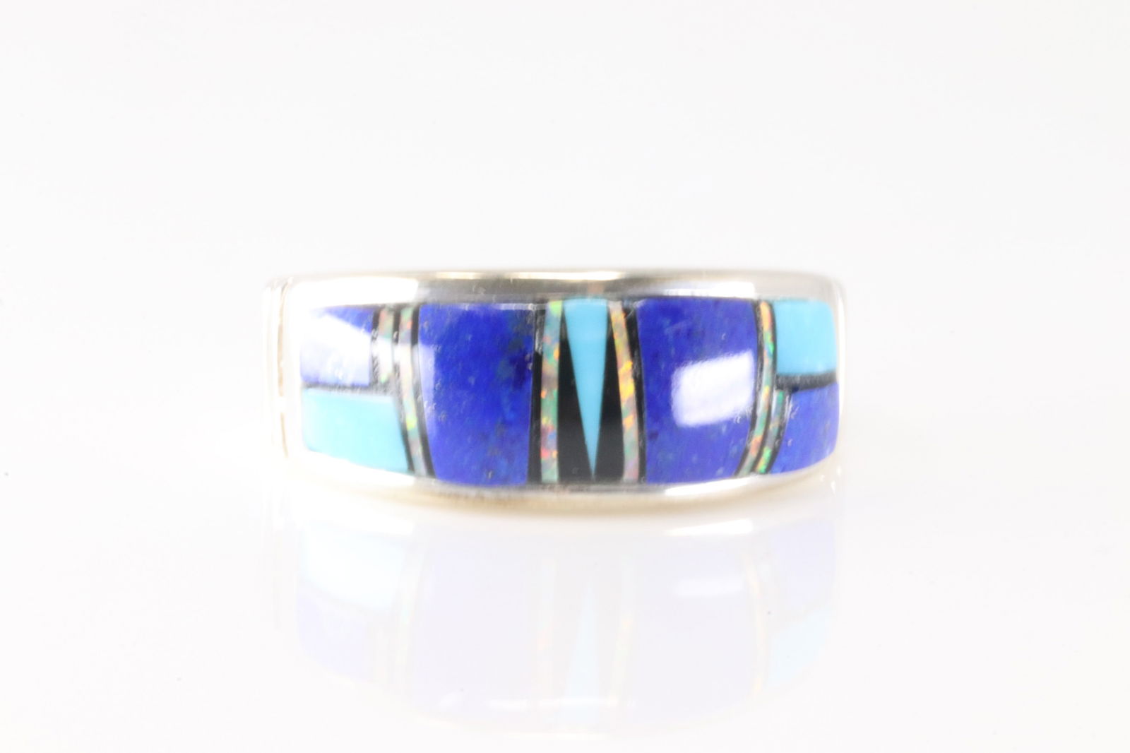 Native America Navajo Sterling Silver Multi-Color Stone Inlay Ring By Rick T. (1 of 4)