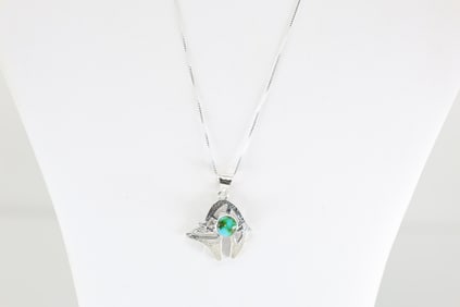 Native America Navajo Sterling Silver Sonora Gold Turquoise Bear Pendant with A 925 Necklace.