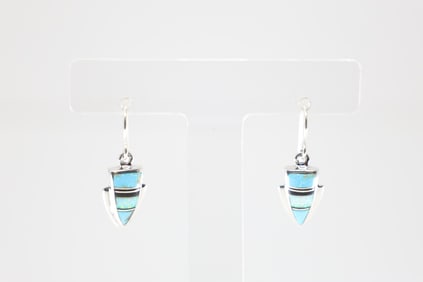 Native America Navajo Sterling Silver Multi-Color Stone Inlay Dangling Earring's.