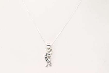Native America Navajo Sterling Silver Kokopelli Pendant with A 925 Necklace.