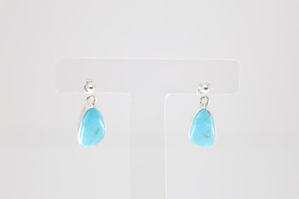 Native America Navajo Sterling Silver Turquoise Post / Dangling Earring's By T.