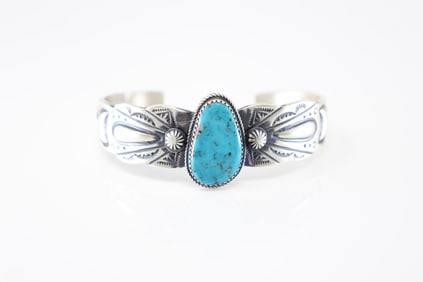 Native America Navajo Sterling Silver Turquoise Bracelet Cuff By Martha Cayatineto.
