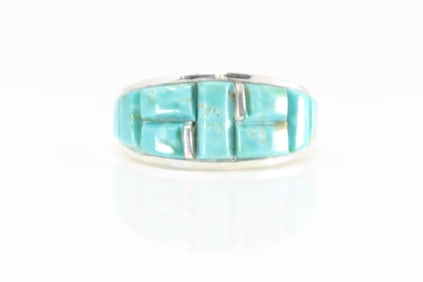 Native America Navajo Sterling Silver Turquoise Ring By Yazzie.