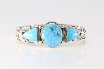 Native America Navajo Sterling Silver Turquoise Bracelet Cuff By Jerome Delgarito.