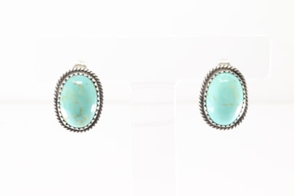 Native America Navajo Sterling Silver Kingman Turquoise Post Earring's By Theresa Smith.