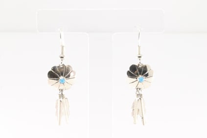 Native America Navajo Sterling Silver Turquoise Dangling Earring's By Cornelia Yazhe.