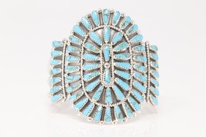 Native American Navajo Sterling Silver Synthetic Turquoise Bracelet Cuff By S.