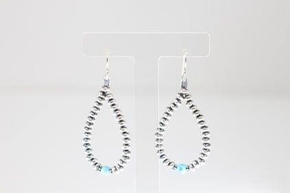 Native American Navajo Sterling Silver Turquoise / Pearl Beaded Dangling Earring's.