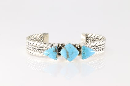 Native American Navajo Sterling Silver Turquoise Bracelet Cuff By Mike Smith.