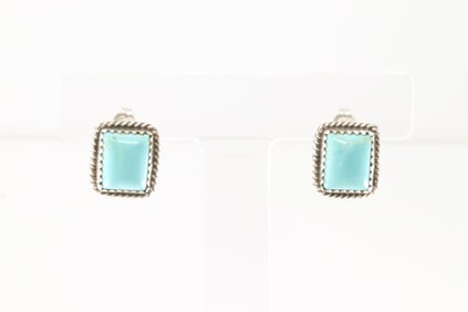 Native American Navajo Sterling Silver Kingman Turquoise Post Earring's By Theresa Smith.