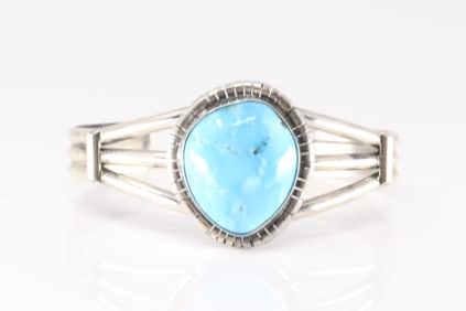 Native America Navajo Sterling Silver Turquoise Bracelet Cuff By S.E.