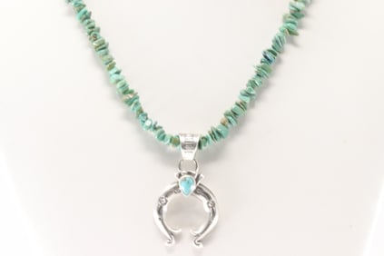 Native America Navajo Sterling Silver Turquoise Naja Necklace By Louise Joe.