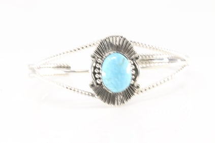 Native America Navajo Sterling Silver Turquoise Bracelet Cuff By Jimmy Garcia.