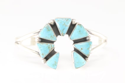 Native America Navajo Sterling Silver Kingman Turquoise Naja Bracelet By Donovan Skeet.