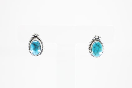 Native America Navajo Sterling Silver Turquoise Post Earring's By Rosemary Saunders.