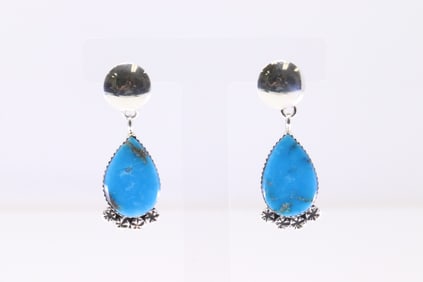 Native America Navajo Sterling Silver Turquoise Post / Dangling Earring's By Selina Warner.