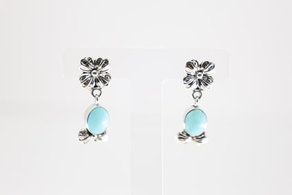 Native America Navajo Sterling Silver Turquoise Post / Dangling Earring's By Mike Smith.