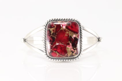 Native America Navajo Sterling Silver Turquoise Compressed Bracelet Cuff By A.M.