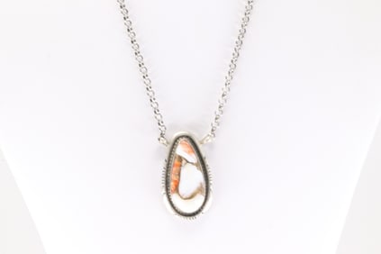 Native America Navajo Sterling Silver Turquoise Compressed Necklace By Alfred Martinez.