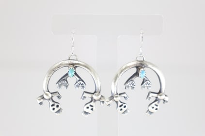 Native America Navajo Sterling Silver Turquoise Dangling Naja Earring's By Martha Cayatineto.