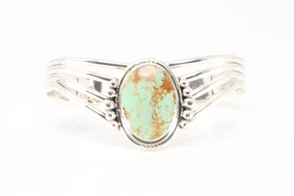 Native America Navajo Sterling Silver Turquoise Bracelet Cuff By Harold Becenti.