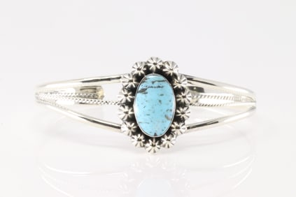 Native America Navajo Sterling Silver Turquoise Bracelet Cuff By Gregg Yazzie.