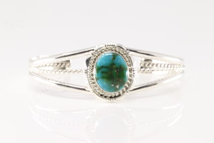 Native America Navajo Sterling Silver Turquoise Bracelet Cuff By N.J.