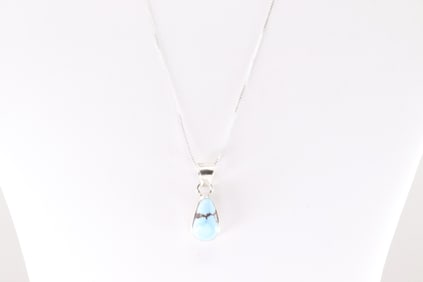 Native American Navajo Sterling Silver Golden Hill Turquoise Pendant By T.F. with A 925 Necklace.