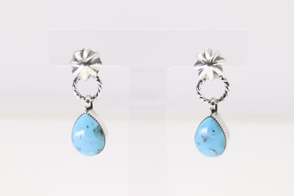 Native America Navajo Sterling Silver Turquoise Post / Dangling Earring's By Sheena Jack.