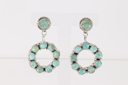 Native America Navajo Sterling Silver Kingman Turquoise Post / Dangling Earring's By Maxine Ramirez.