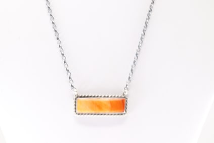 Native America Navajo Sterling Silver Spiny Oyster Necklace By Augustine Largo.