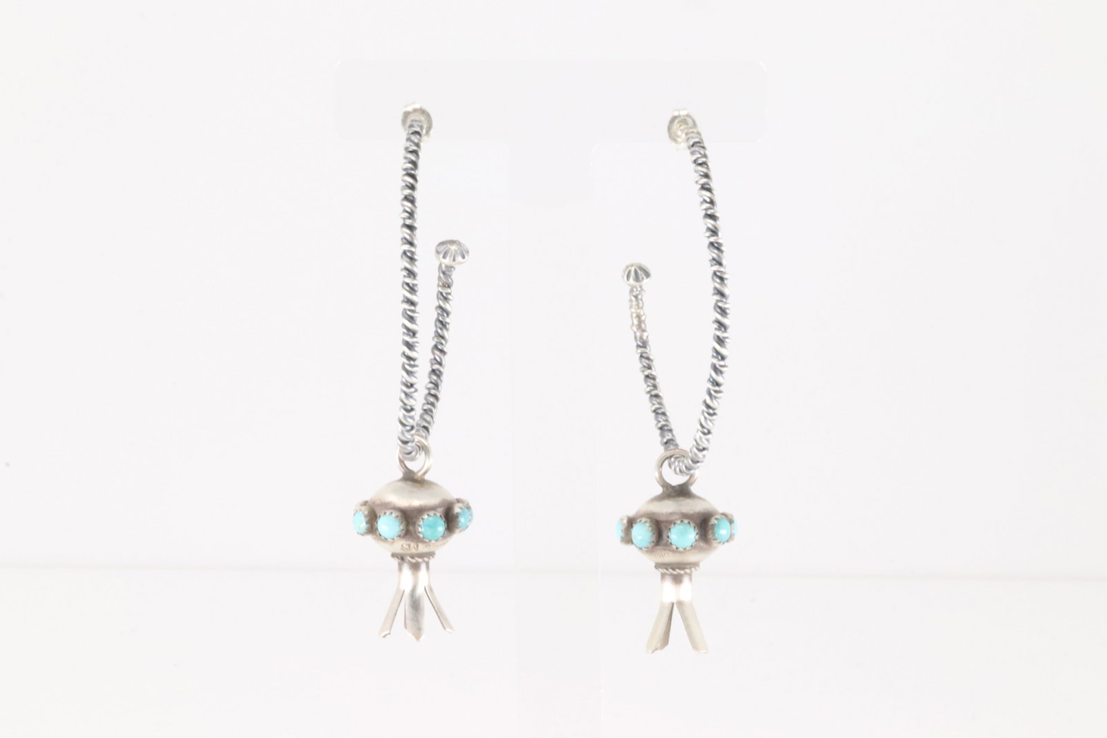 Native America Navajo Sterling Silver Kingman Turquoise Hoop / Blossom Earring's By Monica Smith.: This is a Native America Navajo Sterling Silver Kingman Turquoise Hoop / Blossom Earring's By Monica Smith.