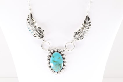 Native America Navajo Sterling Silver Turquoise Necklace By Sandra Sardo.