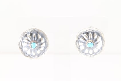 Native America Navajo Sterling Silver Turquoise Conch Post Earring's By Joan Begay.